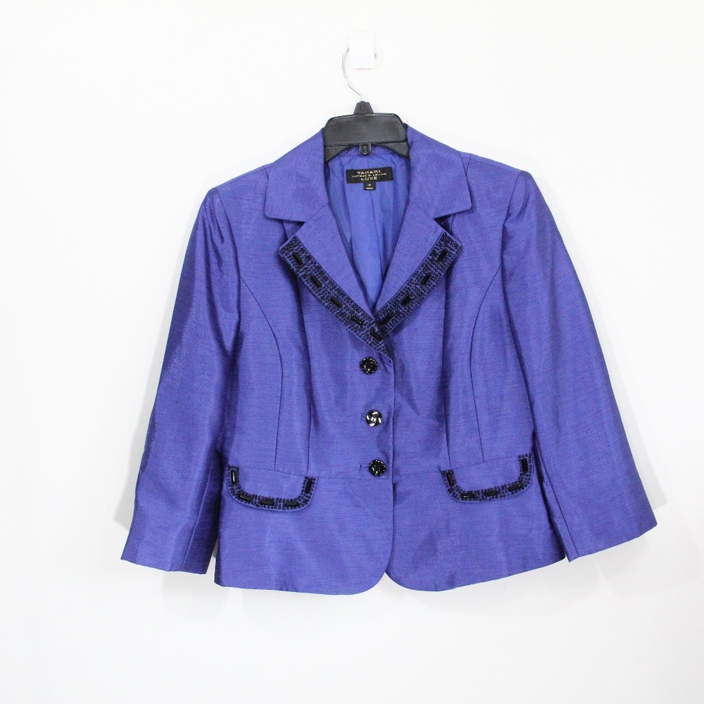 Tahari Arthur Levine Luxe Jacket sz 10 Women Professional Blazer dressy blue